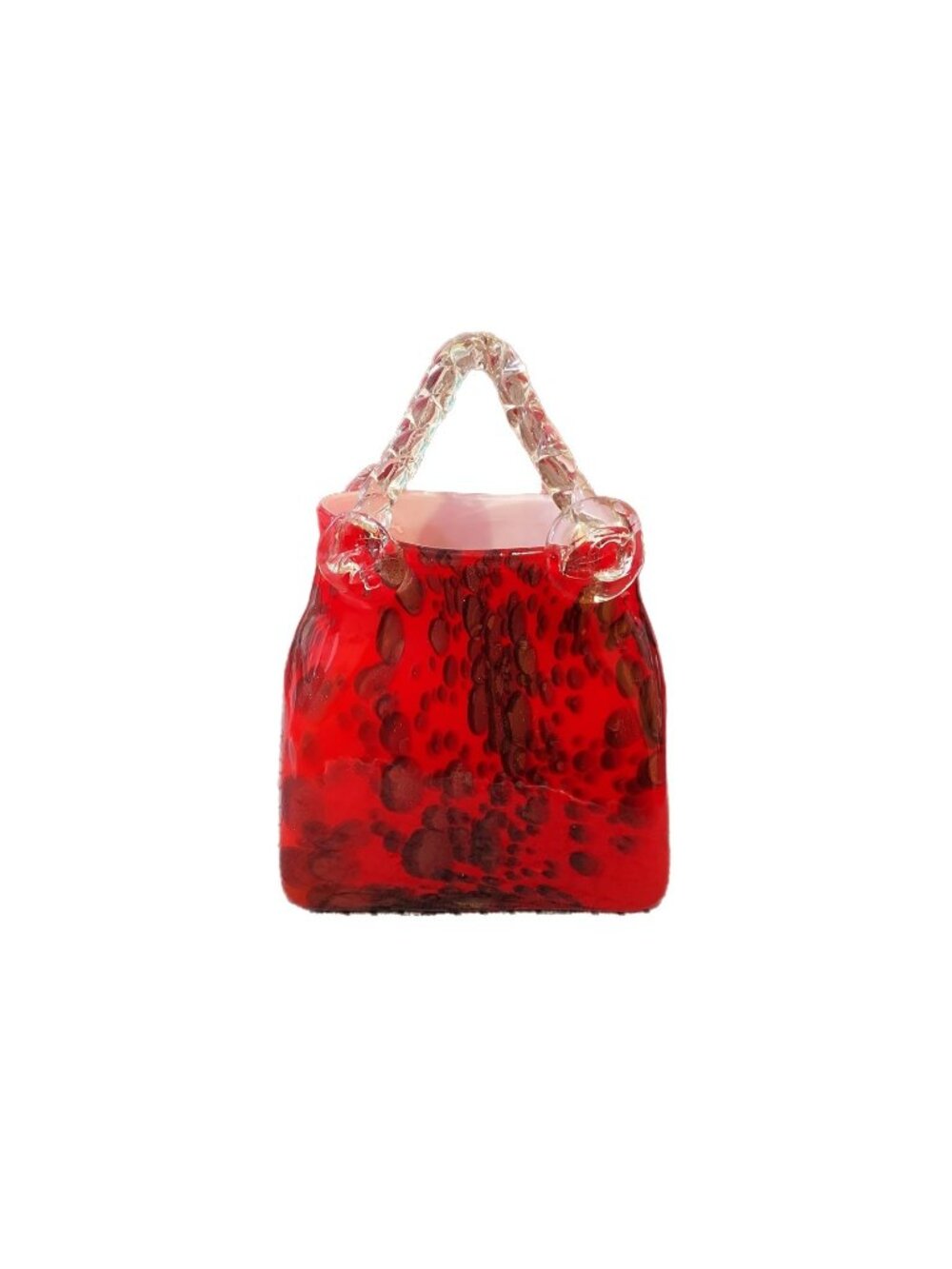 Hand Blown Red Glass Purse Vase Gold Fleck Cheetah Print